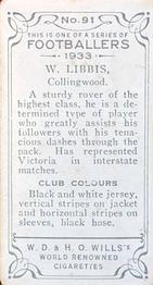 1933 Wills's Victorian Footballers (Small) #91 William Libbis Back